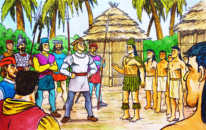 Encuentro de Cristóbal Colón con nativos Encuentro de Cristóbal Colón con nativos