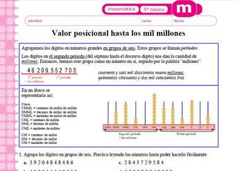 Valor posicional hasta mil millones Valor posicional hasta mil millones