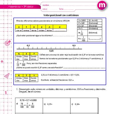Valor posicional con centésimos Valor posicional con centésimos