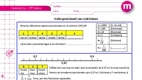 Valor posicional con centésimos Valor posicional con centésimos