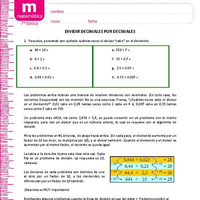 Dividir decimales por decimales Dividir decimales por decimales