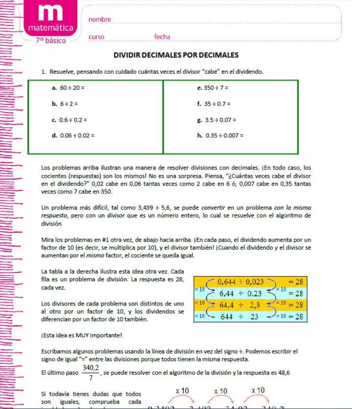 Dividir decimales por decimales Dividir decimales por decimales