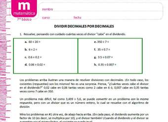 Dividir decimales por decimales Dividir decimales por decimales