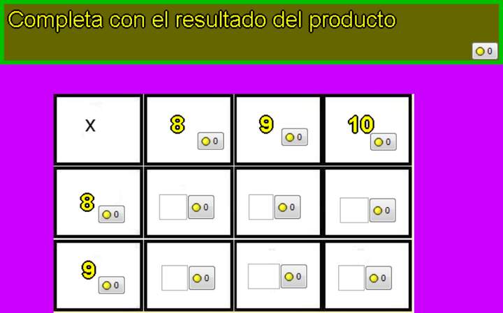 Tablas de multiplicar de 8, 9 y 10 Tablas de multiplicar de 8, 9 y 10