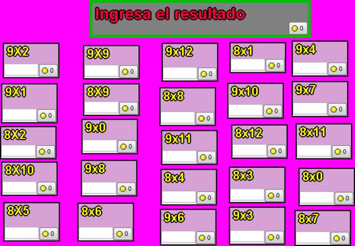 Tablas de multiplicar del 8 y 9 Tablas de multiplicar del 8 y 9