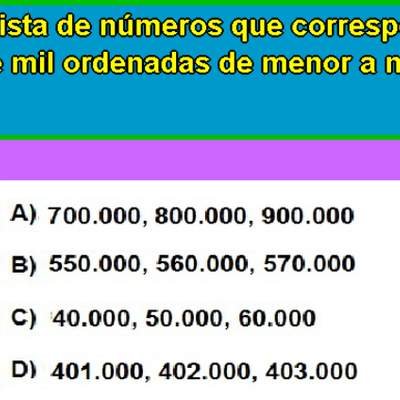 Centenas de mil de menor a mayor Centenas de mil de menor a mayor