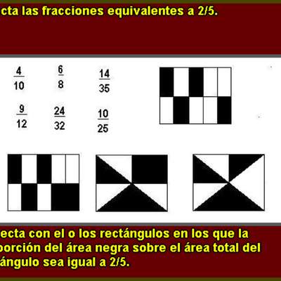Fracciones equivalentes a 2/5 y área igual a 2/5 Fracciones equivalentes a 2/5 y área igual a 2/5