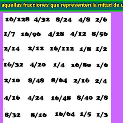 Fracciones iguales a 1/2 Fracciones iguales a 1/2