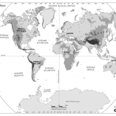 Planisferio físico blanco y negro Planisferio físico blanco y negro