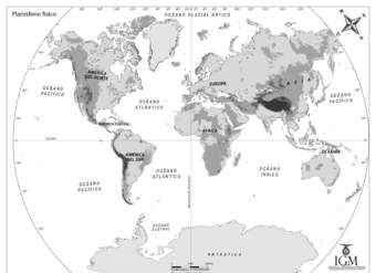 Planisferio físico blanco y negro Planisferio físico blanco y negro