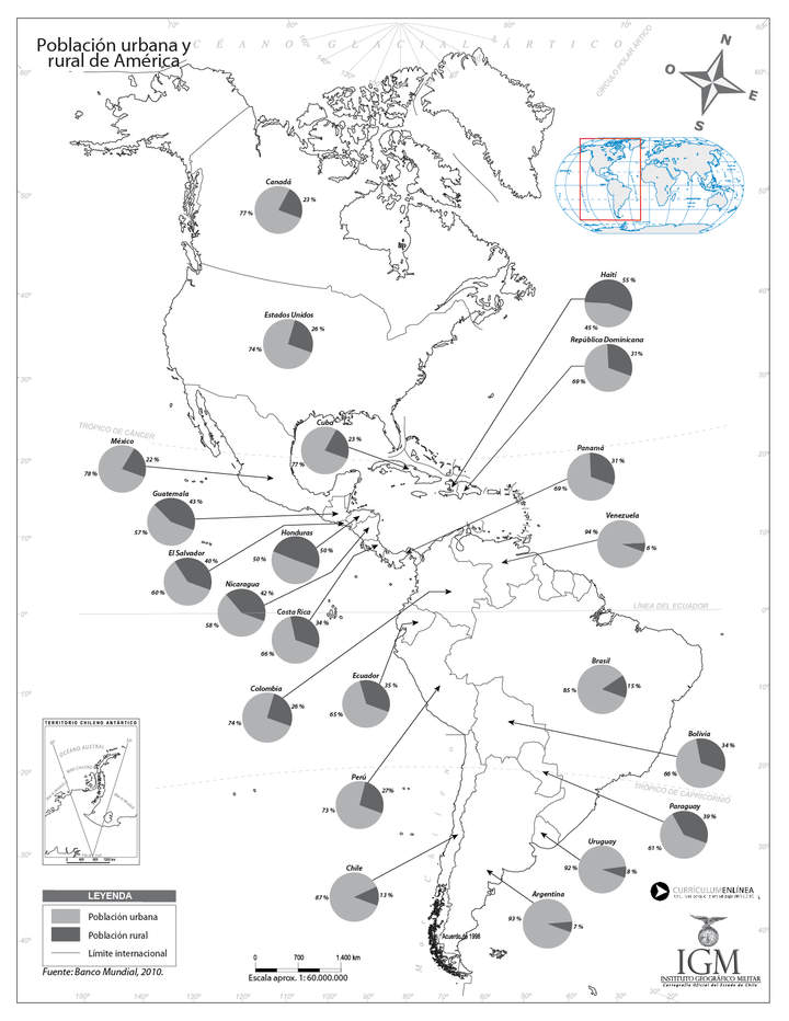 Mapa población urbana y rural de América Latina Mapa población urbana y rural de América Latina