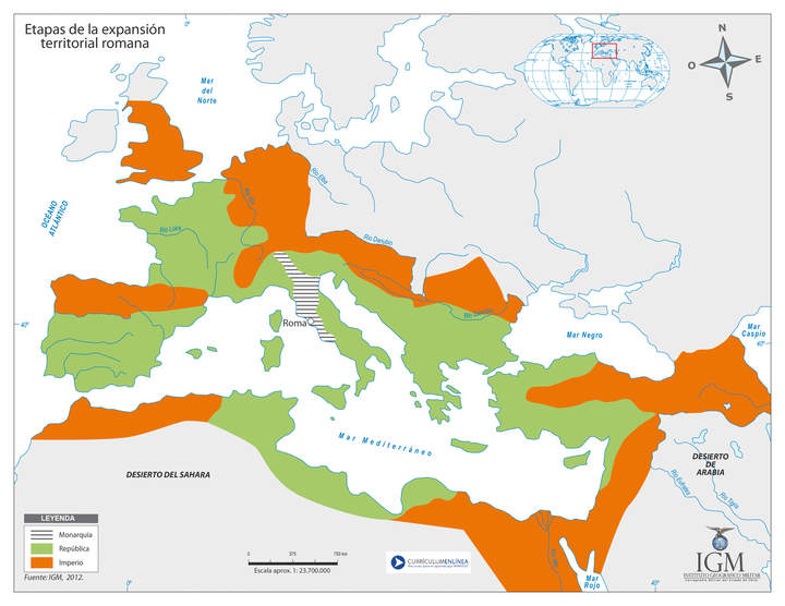 Mapa con etapas expansión territorial de Roma Mapa con etapas expansión territorial de Roma