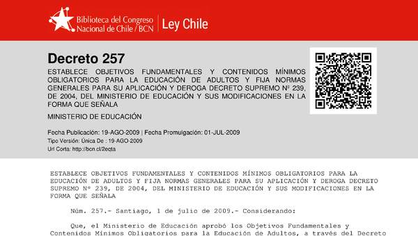 Decreto N°257: Marco Curricular para Educación de Personas Jóvenes y Adultas Decreto N°257: Marco Curricular para Educación de Personas Jóvenes y Adultas