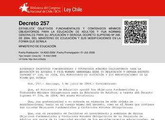 Decreto N°257: Marco Curricular para Educación de Personas Jóvenes y Adultas Decreto N°257: Marco Curricular para Educación de Personas Jóvenes y Adultas