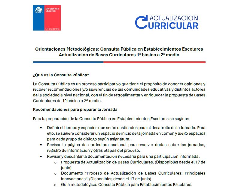 Orientaciones metodológicas para la Consulta Pública en Establecimientos Escolares