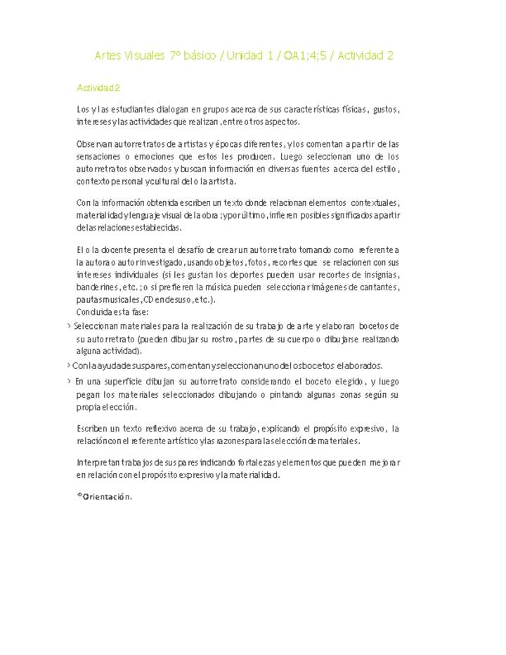 Artes Visuales 7° básico-Unidad 1-OA1;4;5-Actividad 2 Artes Visuales 7° básico-Unidad 1-OA1;4;5-Actividad 2