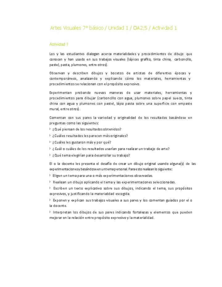 Artes Visuales 7° básico-Unidad 1-OA2;5-Actividad 1 Artes Visuales 7° básico-Unidad 1-OA2;5-Actividad 1