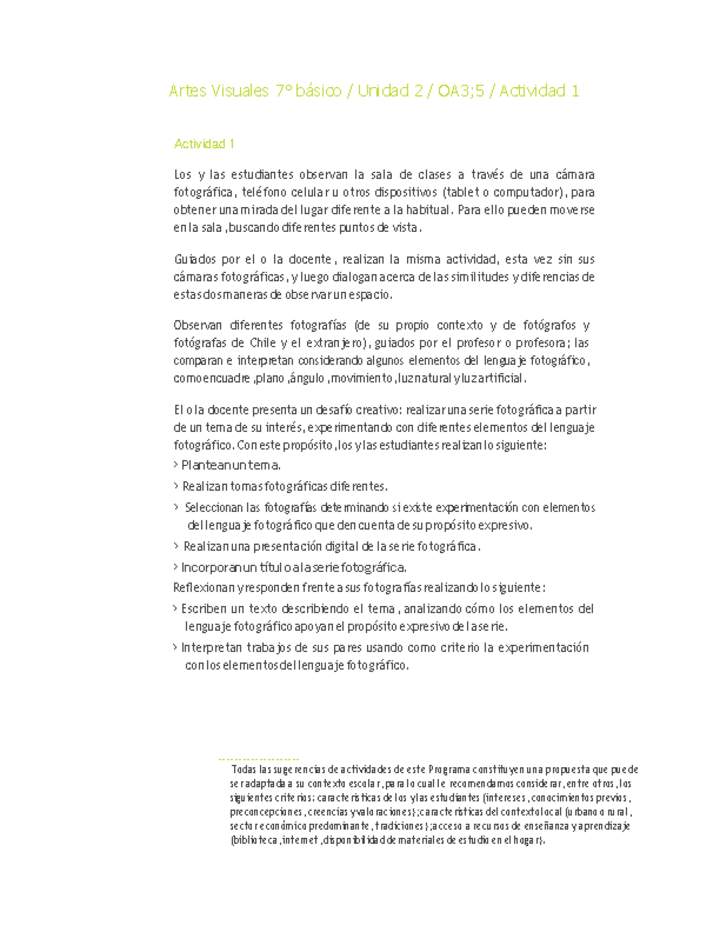 Artes Visuales 7° básico-Unidad 2-OA3;5-Actividad 1 Artes Visuales 7° básico-Unidad 2-OA3;5-Actividad 1