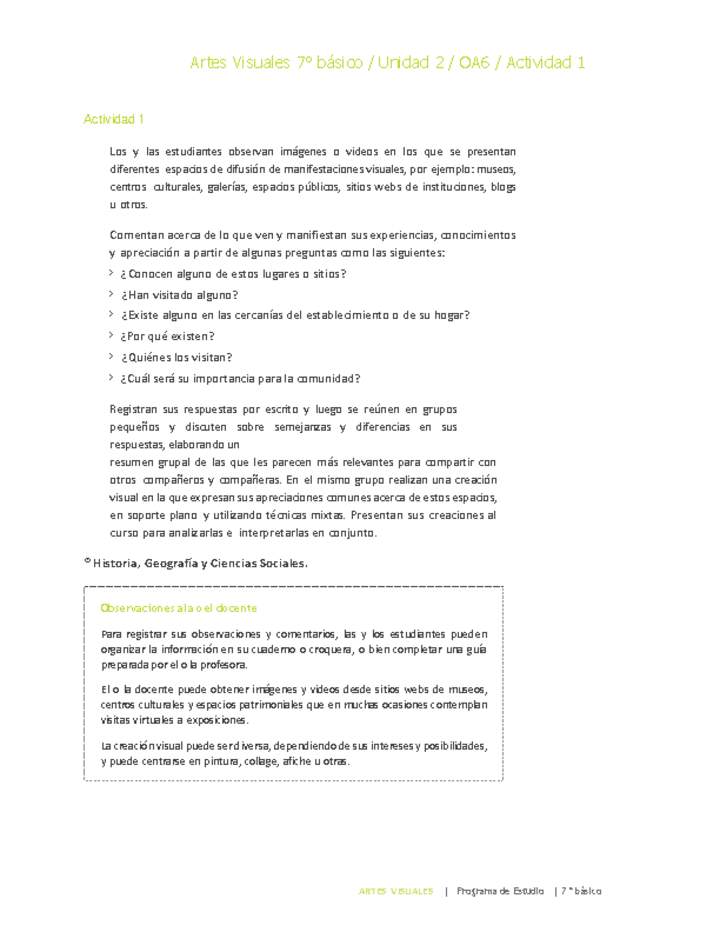 Artes Visuales 7° básico-Unidad 2-OA6-Actividad 1 Artes Visuales 7° básico-Unidad 2-OA6-Actividad 1