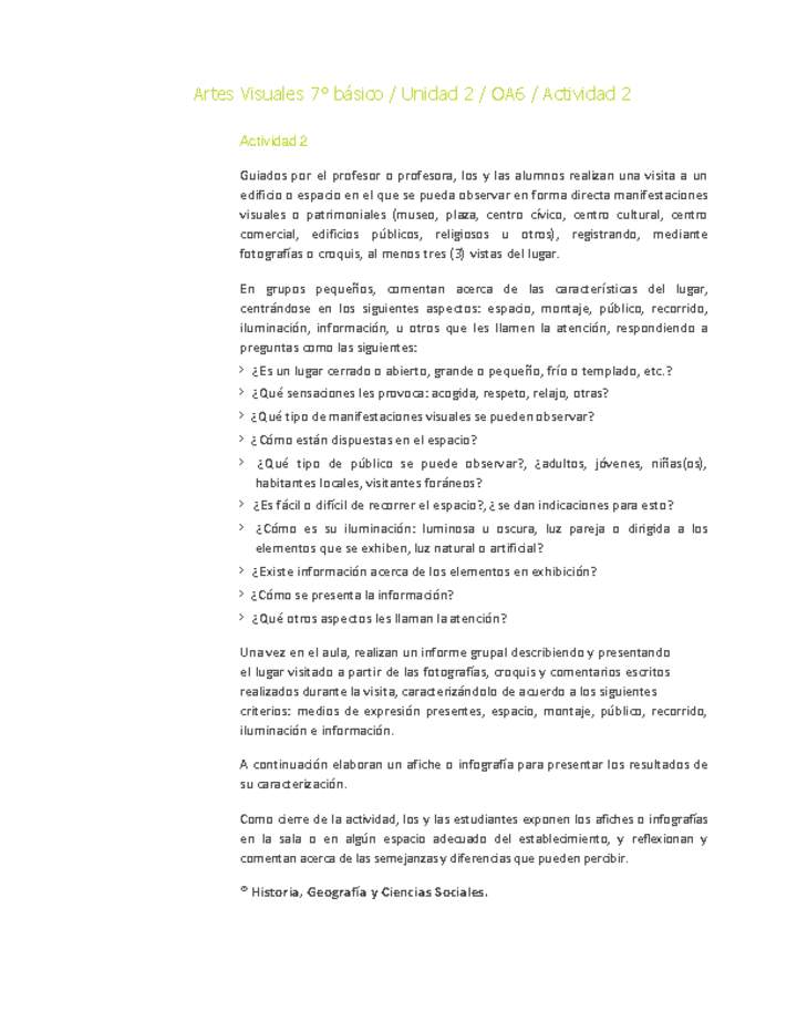 Artes Visuales 7° básico-Unidad 2-OA6-Actividad 2 Artes Visuales 7° básico-Unidad 2-OA6-Actividad 2