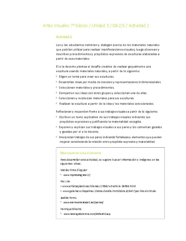 Artes Visuales 7° básico-Unidad 3-OA2;5-Actividad 2 Artes Visuales 7° básico-Unidad 3-OA2;5-Actividad 2