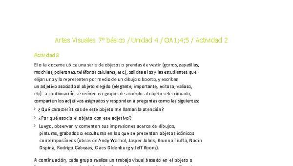Artes Visuales 7° básico-Unidad 4-OA1;4;5-Actividad 2 Artes Visuales 7° básico-Unidad 4-OA1;4;5-Actividad 2