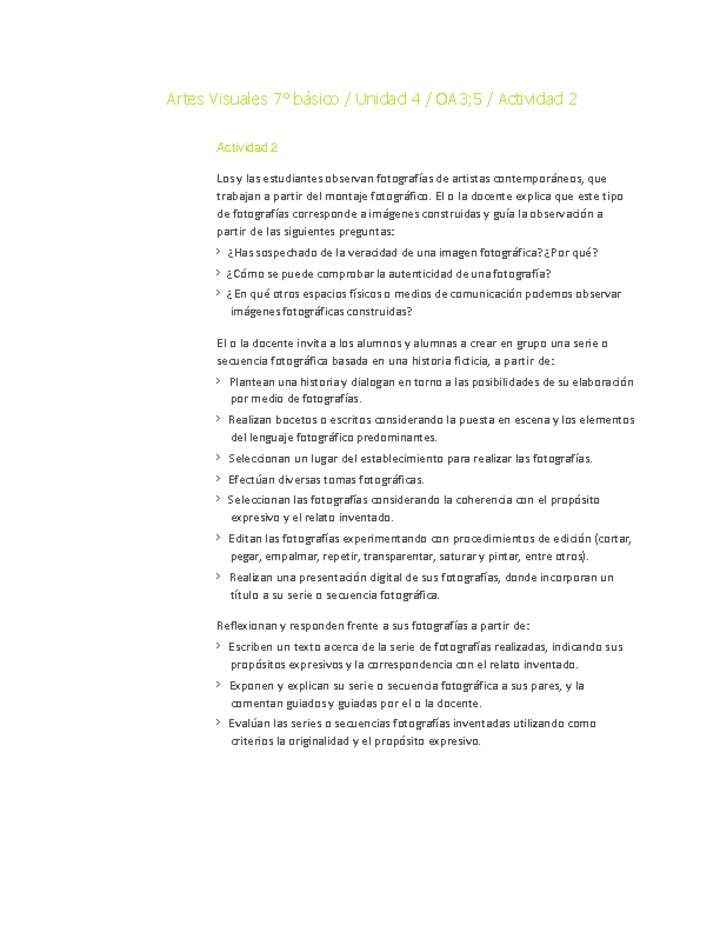 Artes Visuales 7° básico-Unidad 4-OA3;5-Actividad 2 Artes Visuales 7° básico-Unidad 4-OA3;5-Actividad 2