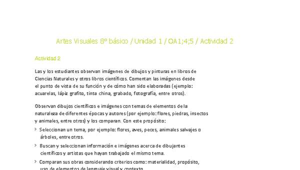 Artes Visuales 8° básico-Unidad 1-OA1;4;5-Actividad 2 Artes Visuales 8° básico-Unidad 1-OA1;4;5-Actividad 2