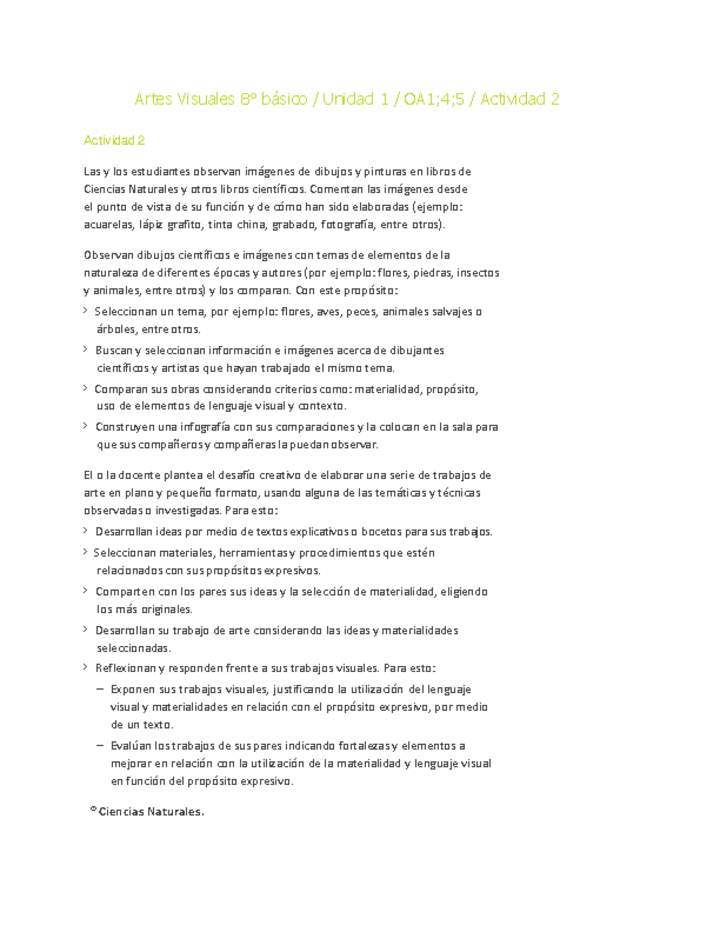 Artes Visuales 8° básico-Unidad 1-OA1;4;5-Actividad 2 Artes Visuales 8° básico-Unidad 1-OA1;4;5-Actividad 2