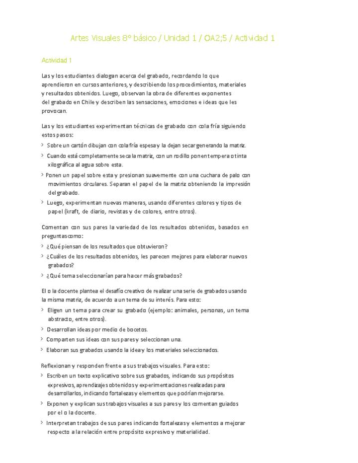 Artes Visuales 8° básico-Unidad 1-OA2;5-Actividad 1 Artes Visuales 8° básico-Unidad 1-OA2;5-Actividad 1