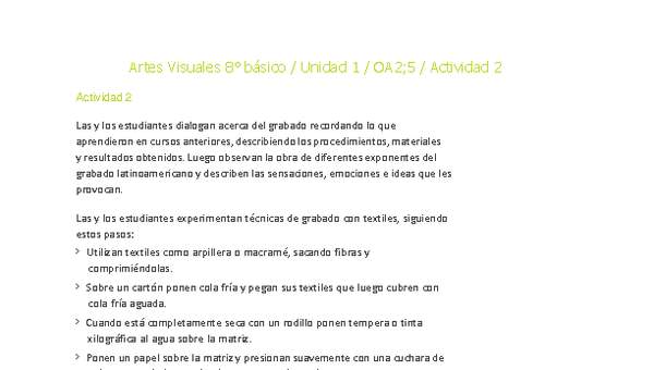 Artes Visuales 8° básico-Unidad 1-OA2;5-Actividad 2 Artes Visuales 8° básico-Unidad 1-OA2;5-Actividad 2