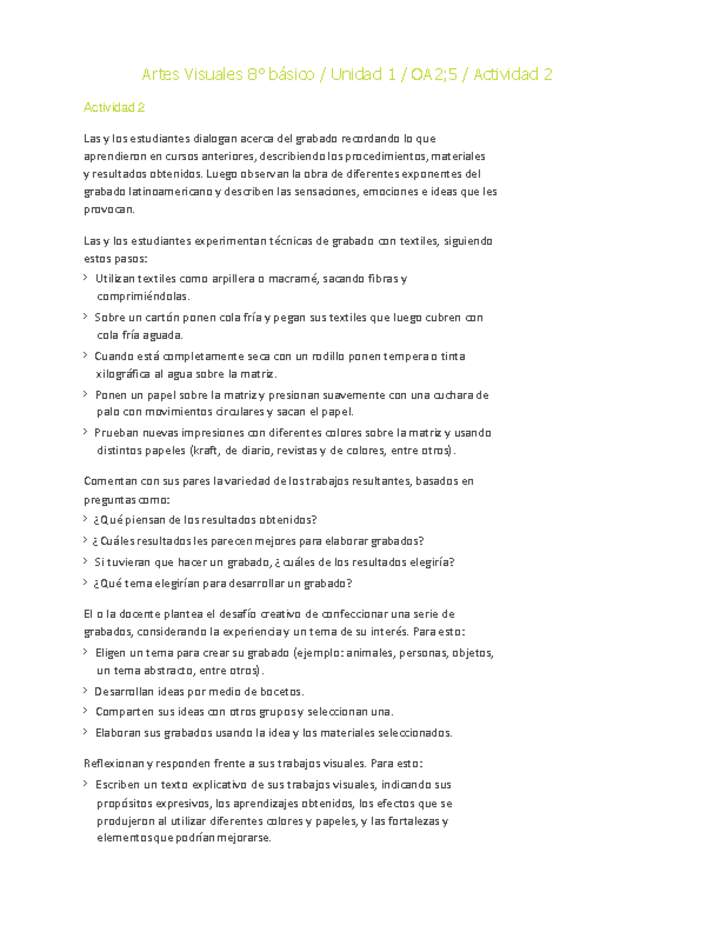 Artes Visuales 8° básico-Unidad 1-OA2;5-Actividad 2 Artes Visuales 8° básico-Unidad 1-OA2;5-Actividad 2