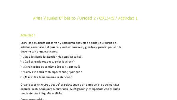 Artes Visuales 8° básico-Unidad 2-OA1;4;5-Actividad 1 Artes Visuales 8° básico-Unidad 2-OA1;4;5-Actividad 1
