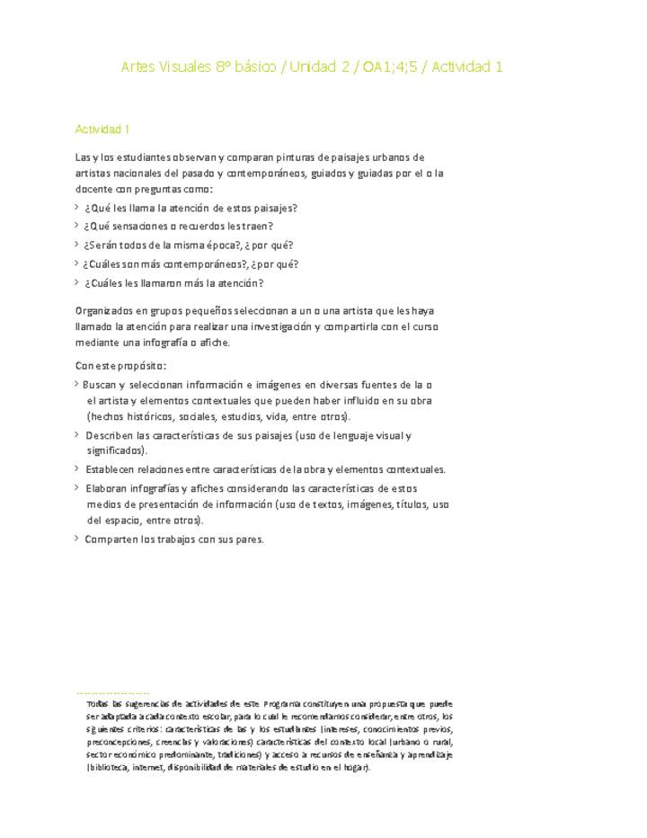 Artes Visuales 8° básico-Unidad 2-OA1;4;5-Actividad 1 Artes Visuales 8° básico-Unidad 2-OA1;4;5-Actividad 1