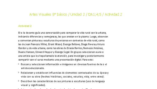 Artes Visuales 8° básico-Unidad 2-OA1;4;5-Actividad 2 Artes Visuales 8° básico-Unidad 2-OA1;4;5-Actividad 2