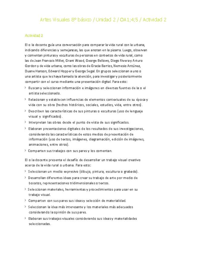 Artes Visuales 8° básico-Unidad 2-OA1;4;5-Actividad 2 Artes Visuales 8° básico-Unidad 2-OA1;4;5-Actividad 2