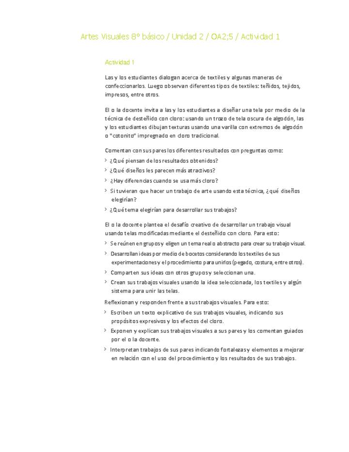 Artes Visuales 8° básico-Unidad 2-OA2;5-Actividad 1 Artes Visuales 8° básico-Unidad 2-OA2;5-Actividad 1