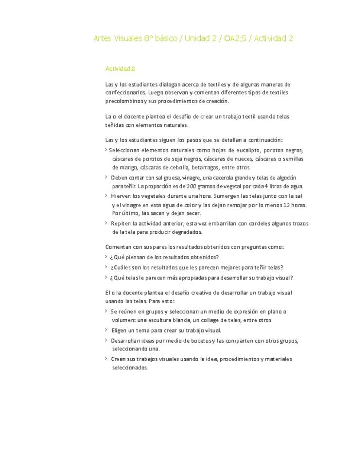 Artes Visuales 8° básico-Unidad 2-OA2;5-Actividad 2 Artes Visuales 8° básico-Unidad 2-OA2;5-Actividad 2