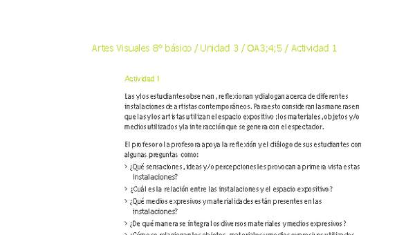 Artes Visuales 8° básico-Unidad 3-OA3;4;5-Actividad 1 Artes Visuales 8° básico-Unidad 3-OA3;4;5-Actividad 1