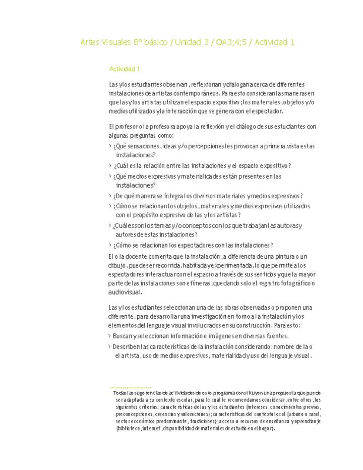 Artes Visuales 8° básico-Unidad 3-OA3;4;5-Actividad 1 Artes Visuales 8° básico-Unidad 3-OA3;4;5-Actividad 1