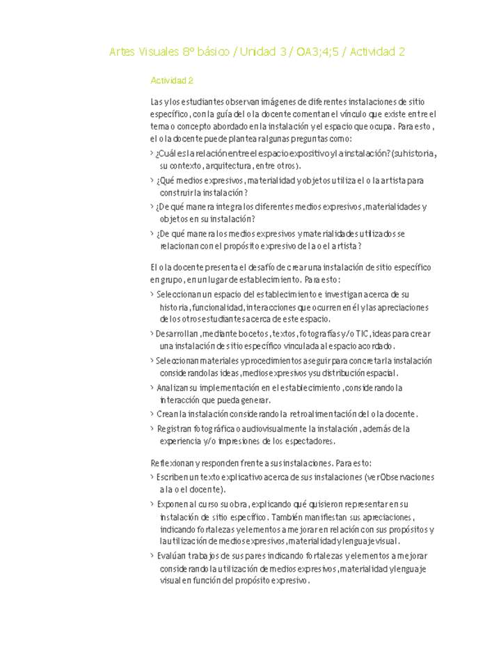 Artes Visuales 8° básico-Unidad 3-OA3;4;5-Actividad 2 Artes Visuales 8° básico-Unidad 3-OA3;4;5-Actividad 2