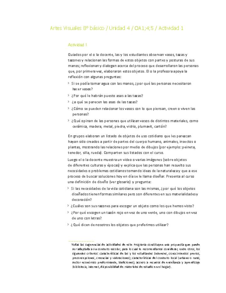 Artes Visuales 8° básico-Unidad 4-OA1;4;5-Actividad 1 Artes Visuales 8° básico-Unidad 4-OA1;4;5-Actividad 1