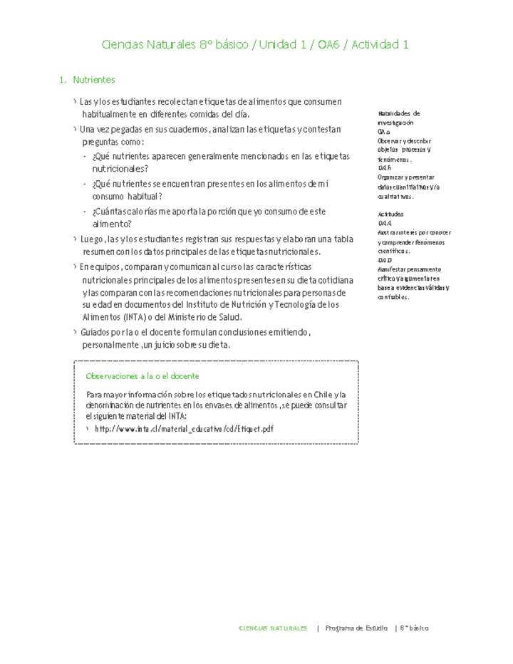 Ciencias Naturales 8° básico-Unidad 1-OA6-Actividad 1 Ciencias Naturales 8° básico-Unidad 1-OA6-Actividad 1