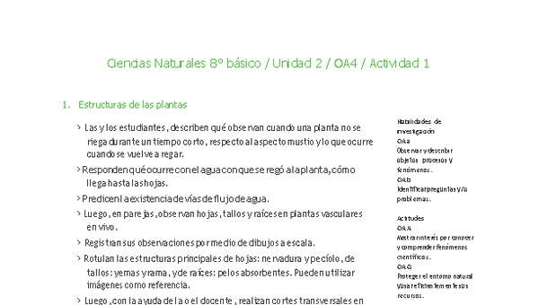 Ciencias Naturales 8° básico-Unidad 2-OA4-Actividad 1 Ciencias Naturales 8° básico-Unidad 2-OA4-Actividad 1