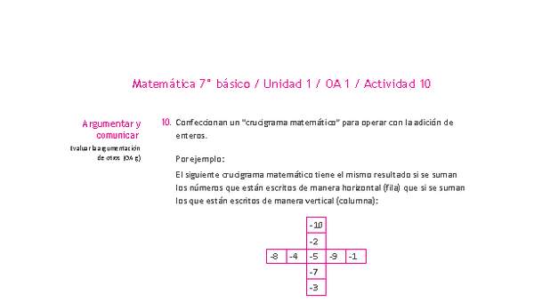 Matemática 7° básico -Unidad 1-OA 1-Actividad 10 Matemática 7° básico -Unidad 1-OA 1-Actividad 10