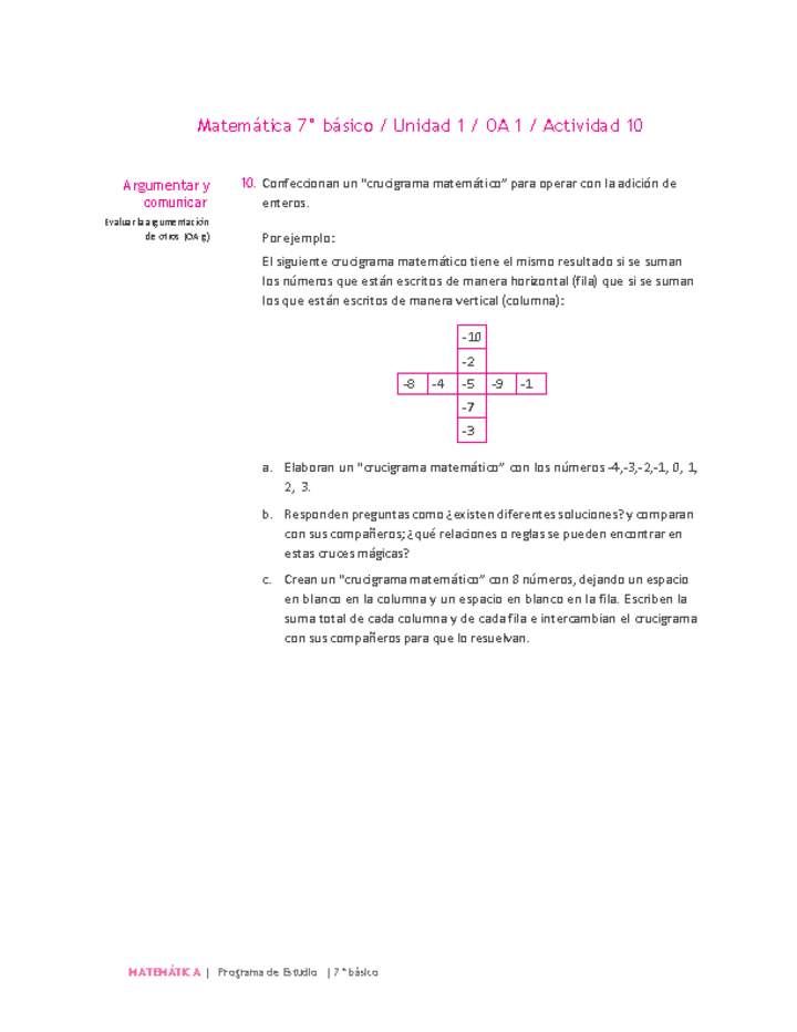 Matemática 7° básico -Unidad 1-OA 1-Actividad 10 Matemática 7° básico -Unidad 1-OA 1-Actividad 10
