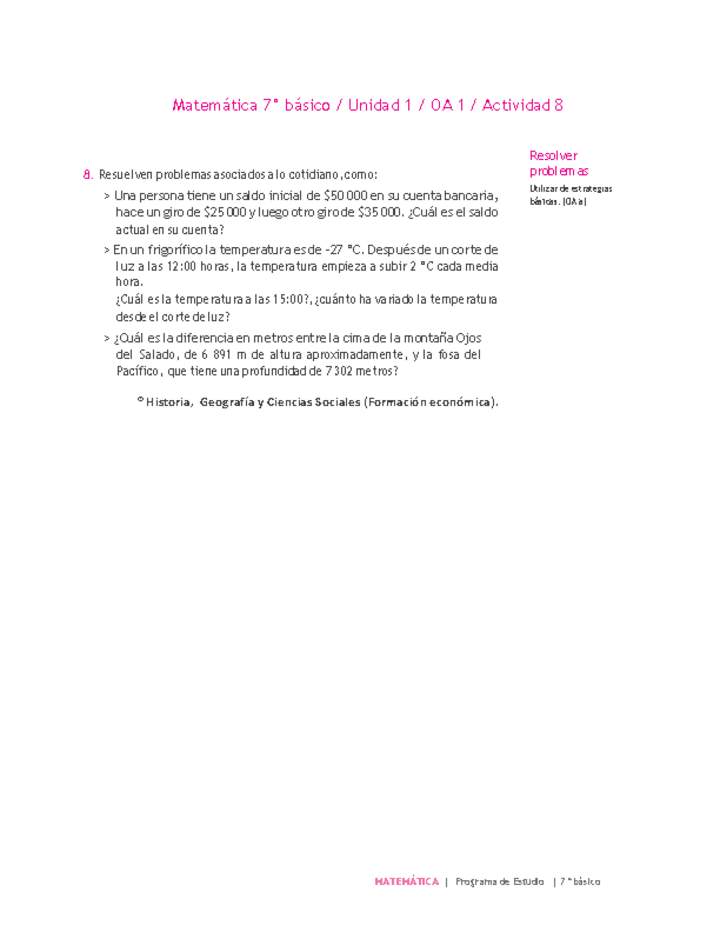 Matemática 7° básico -Unidad 1-OA 1-Actividad 8 Matemática 7° básico -Unidad 1-OA 1-Actividad 8