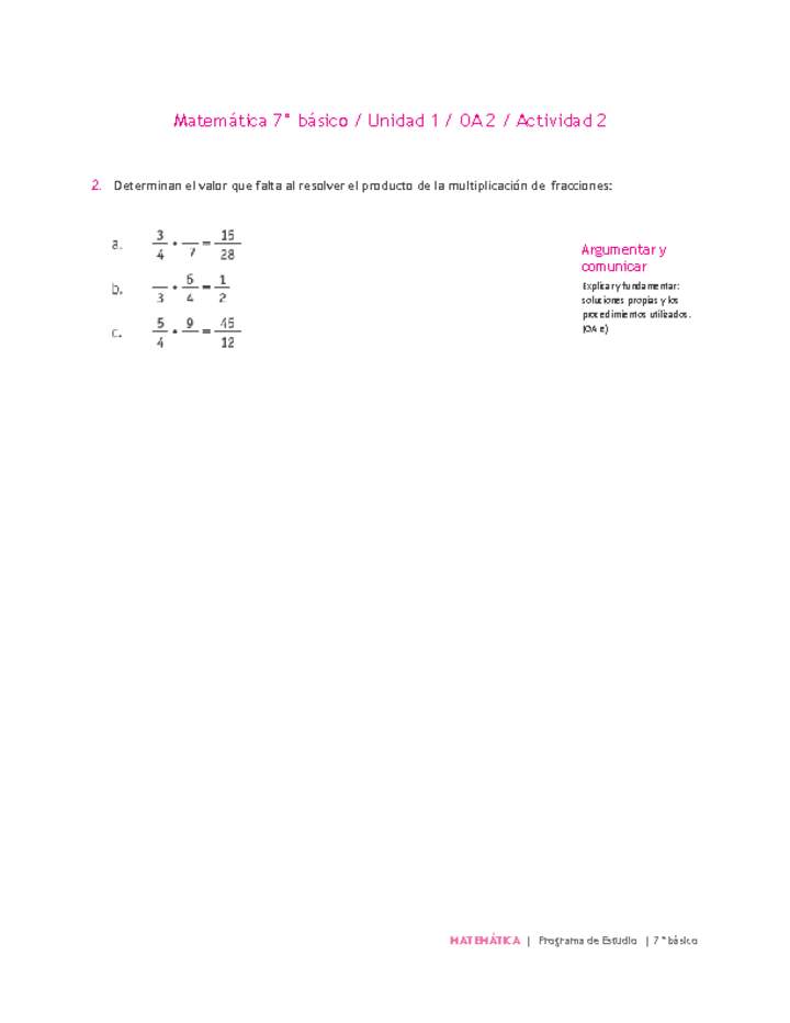 Matemática 7° básico -Unidad 1-OA 2-Actividad 2 Matemática 7° básico -Unidad 1-OA 2-Actividad 2