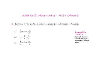 Matemática 7° básico -Unidad 1-OA 2-Actividad 2 Matemática 7° básico -Unidad 1-OA 2-Actividad 2