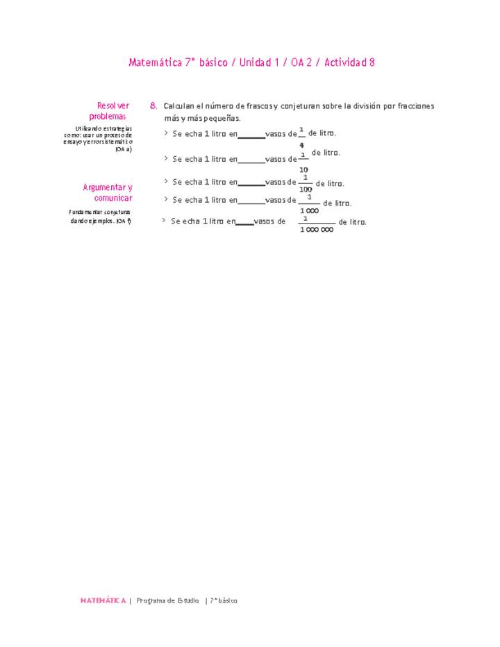 Matemática 7° básico -Unidad 1-OA 2-Actividad 8 Matemática 7° básico -Unidad 1-OA 2-Actividad 8